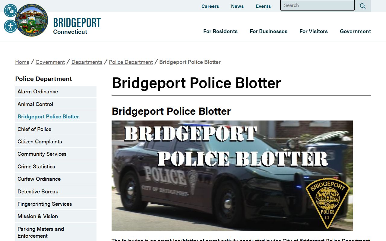Bridgeport Police Blotter adult arrest record archive