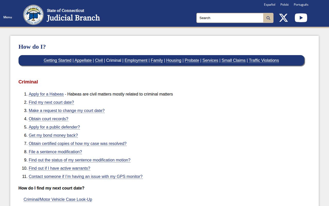 Bridgeport warrant record check through the Connecticut Judicial Branch